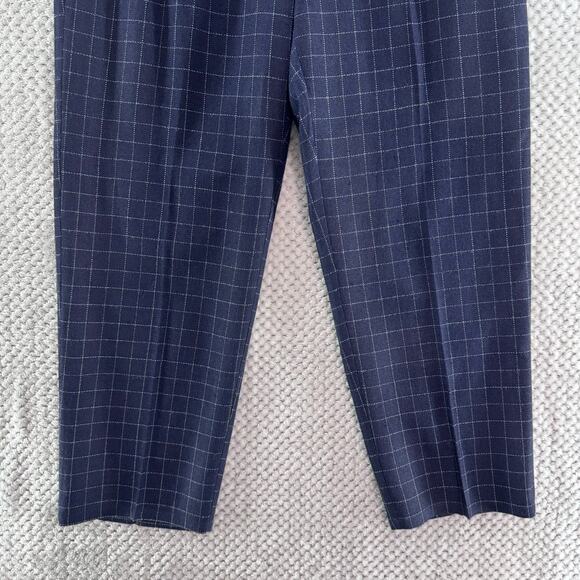 Eileen Fisher Pants Womens M Blue Checked Tussah Silk Straight Tapered Pocket - Picture 5 of 14